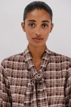 Cortefiel Blusa lazo estampada cuadros Multicolor Outlet