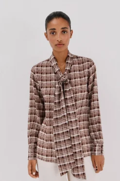 Cortefiel Blusa lazo estampada cuadros Multicolor Outlet