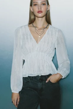 Springfield Blusa lurex goma cintura marrón