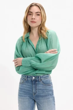 Vila Blusa manga larga abullonada Verde Sale