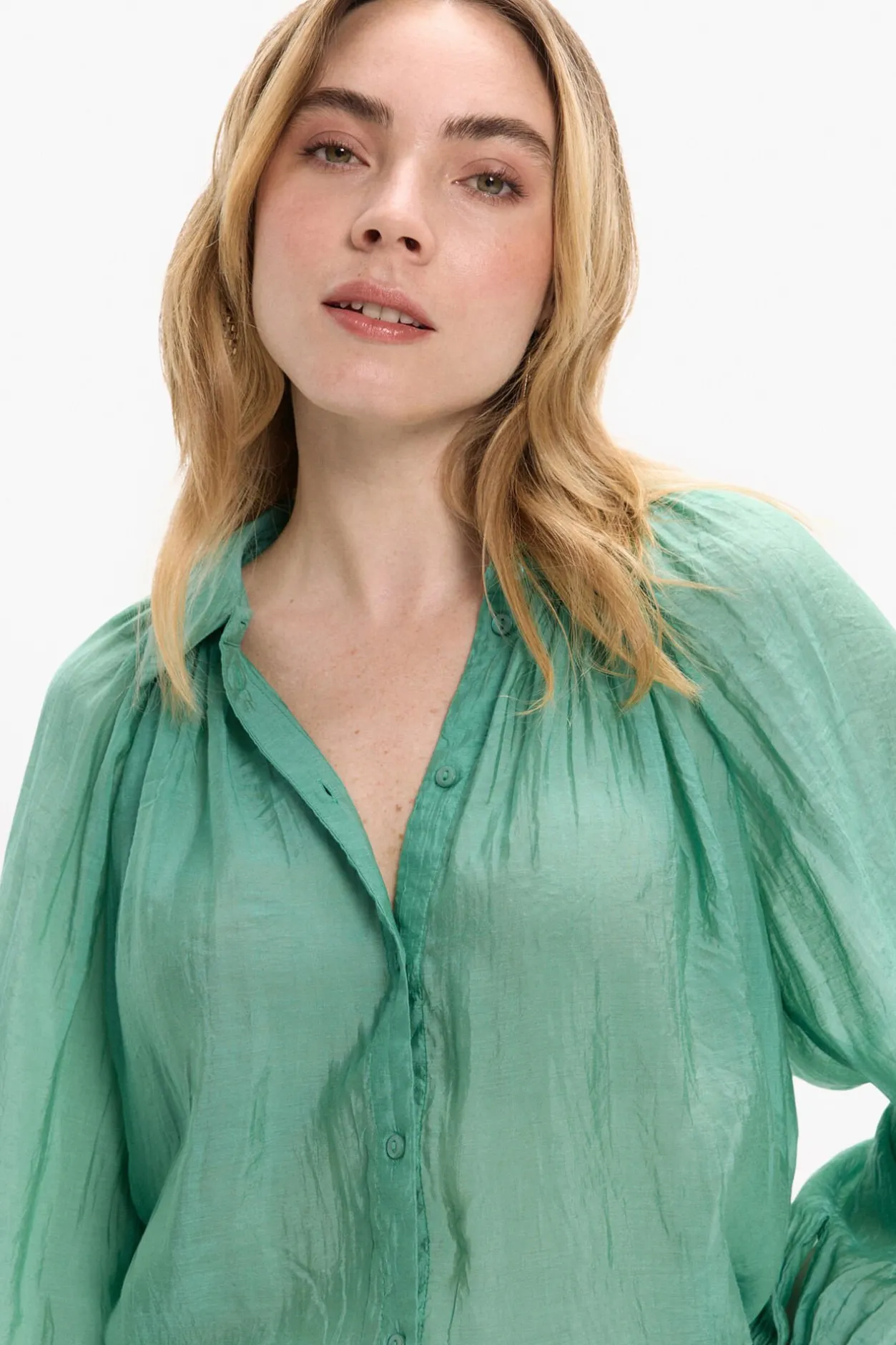 Vila Blusa manga larga abullonada Verde Sale