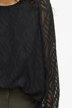 Vila Blusa manga larga con cuello redondo Negro Hot