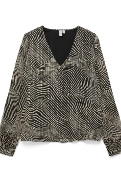 Vero Moda Blusa manga larga cuello pico Negro Outlet