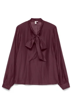 Vero Moda Blusa mujer de manga larga con lazo en el cuello Morado Clearance