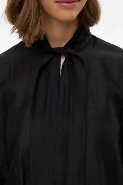 Vero Moda Blusa mujer de manga larga con lazo en el cuello Negro