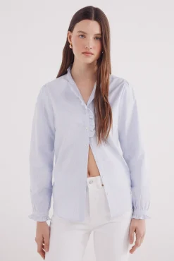 Springfield Blusa Oxford cuello volante azul Discount