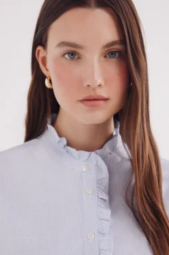 Springfield Blusa Oxford cuello volante azul Discount