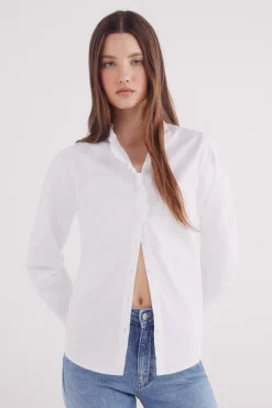 Springfield Blusa Oxford cuello volante marrón Clearance