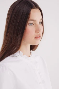 Springfield Blusa Oxford cuello volante marr&oacute;n Clearance