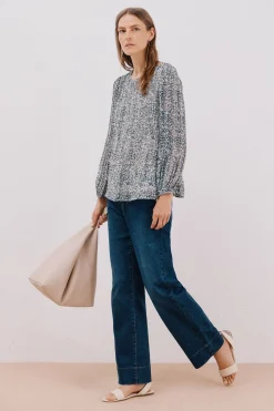 Cortefiel Blusa plisada Estampado azul Outlet