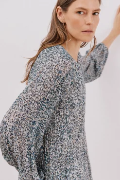 Cortefiel Blusa plisada Estampado azul Outlet