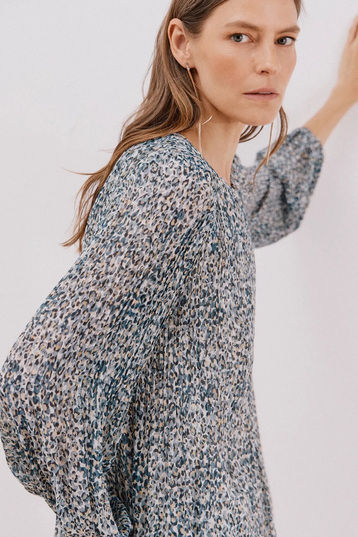 Cortefiel Blusa plisada Estampado azul Outlet