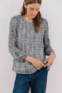 Cortefiel Blusa plisada Estampado azul Outlet