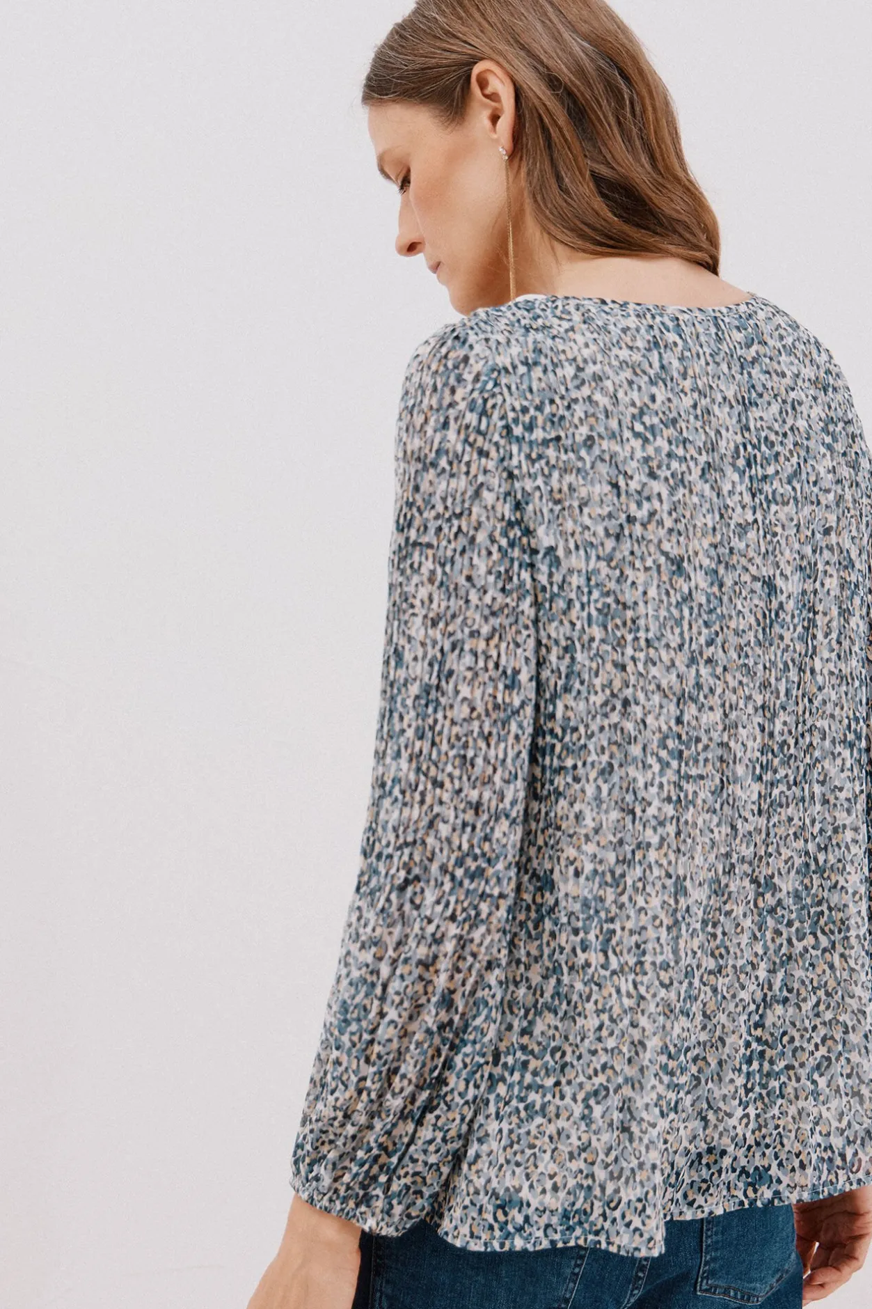 Cortefiel Blusa plisada Estampado azul Outlet