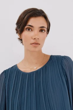 Cortefiel Blusa plisada Azul oscuro Outlet