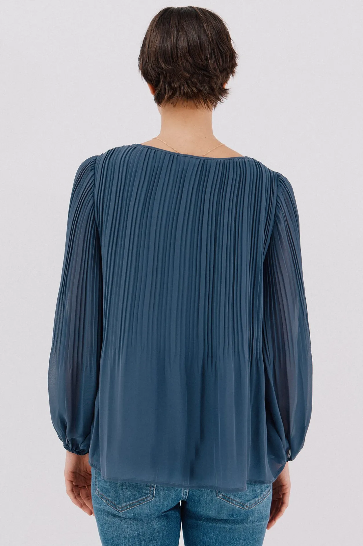 Cortefiel Blusa plisada Azul oscuro Outlet