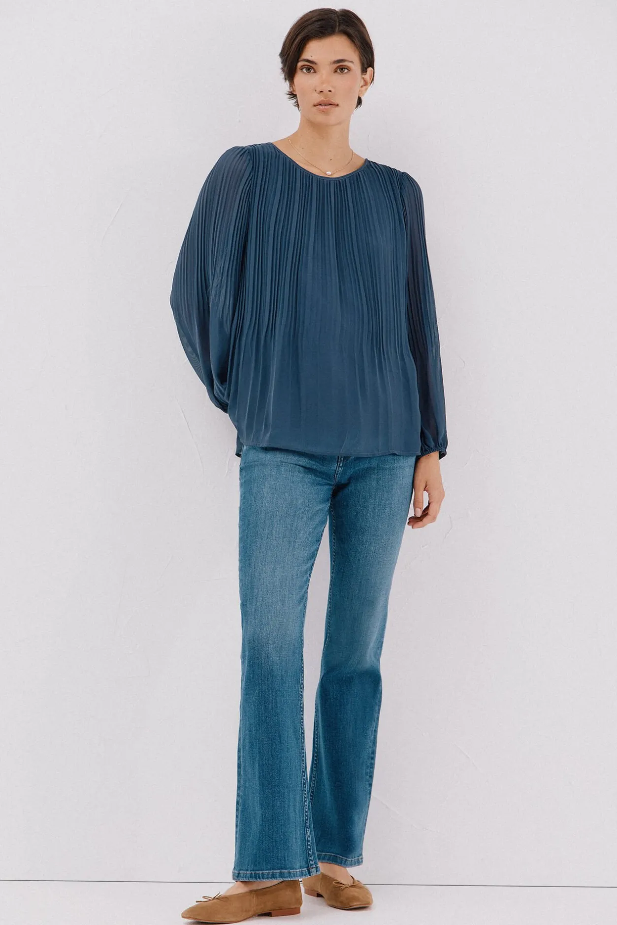 Cortefiel Blusa plisada Azul oscuro Outlet