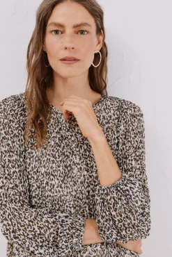 Cortefiel Blusa plisada Estampado blanco Discount