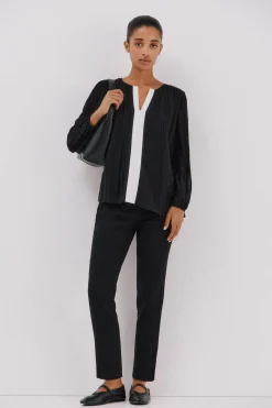 Cortefiel Blusa plisada contraste Negro