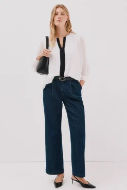 Cortefiel Blusa plisada contraste Blanco Best