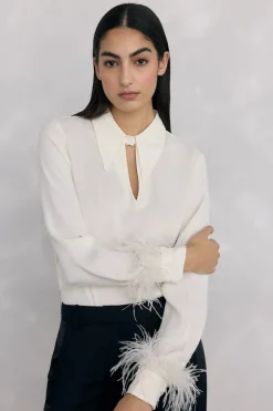 Pedro del Hierro Blusa plumas puño Blanco Hot