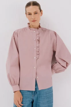 Cortefiel Blusa rayas cuello volantes Rosa Online