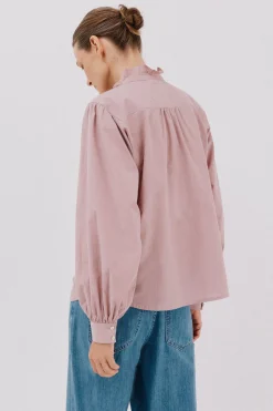 Cortefiel Blusa rayas cuello volantes Rosa Online