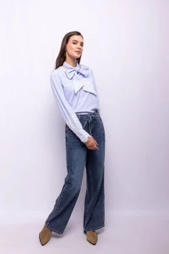 Object Blusa rayas encaje Azul Discount