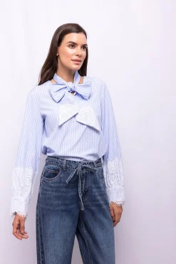 Object Blusa rayas encaje Azul Discount