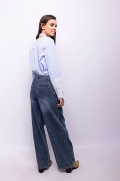 Object Blusa rayas encaje Azul Discount