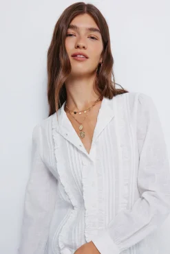 Springfield Blusa romántica schiffly marr&oacute;n