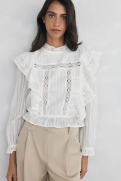 Pedro del Hierro Blusa romántica volante Blanco Discount