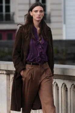 Pedro del Hierro Blusa romántica volante Morado Sale