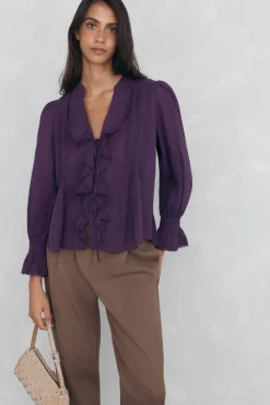 Pedro del Hierro Blusa romántica volante Morado Sale