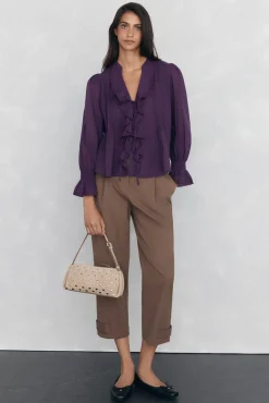 Pedro del Hierro Blusa romántica volante Morado Sale