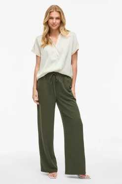 Vila Blusa satinada de manga corta Marfil Best