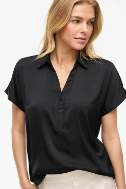 Vila Blusa satinada de manga corta Negro