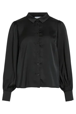 Vila Blusa satinada de manga larga Negro Best