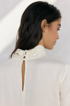 Pedro del Hierro Blusa satén cuello subido Crudo Sale