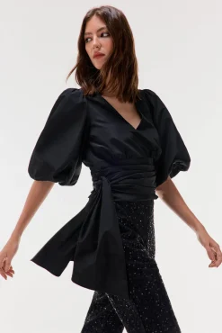 TFP by Tamara Falcó Blusa tafeta lazo Negro Discount