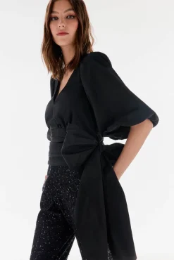 TFP by Tamara Falcó Blusa tafeta lazo Negro Discount