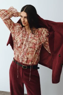 Cortefiel Blusa volante delantero Estampado blanco