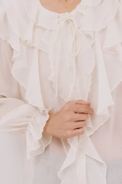 Cortefiel Blusa volante delantero Blanco Hot