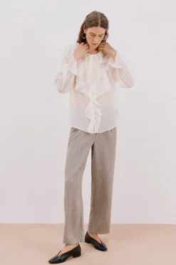 Cortefiel Blusa volante delantero Blanco Hot