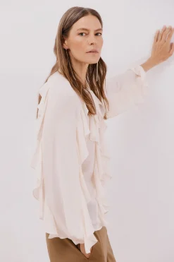 Cortefiel Blusa volante delantero Marfil Outlet