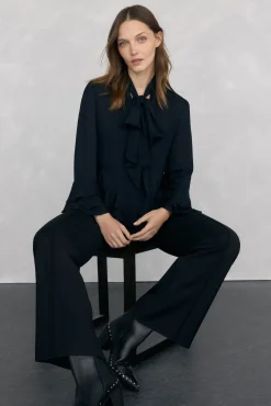 Pedro del Hierro Blusa volantes lazada Negro New