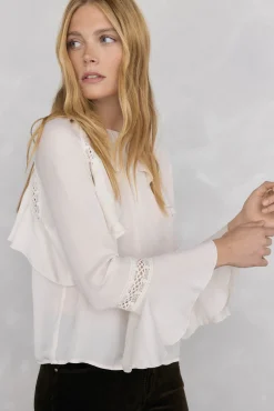 Pedro del Hierro Blusa volantes puntilla Crudo Sale