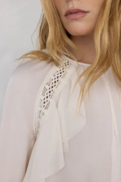 Pedro del Hierro Blusa volantes puntilla Crudo Sale