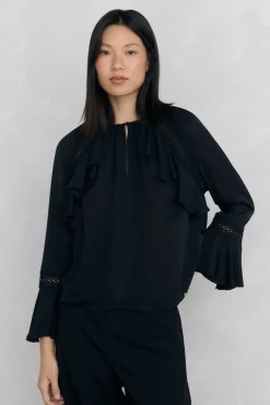 Pedro del Hierro Blusa volantes puntilla Negro Sale