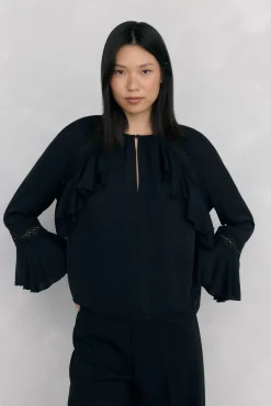 Pedro del Hierro Blusa volantes puntilla Negro Sale